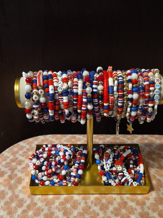PEACE GARDEN DESIGNS Other - USA PATRIOTIC BRACELET 🇺🇲 Fimo Clay, Dangles, & Faceted Art BEADS 🇺🇲 Stretch